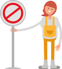 Woman Barista Character and Prohibition Signage
