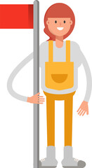 Woman Barista Character Holding Flag Pole

