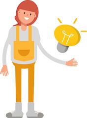 Woman Barista Character and Light Bulb
