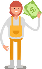 Woman Barista Character Holding Dollar Banknotes
