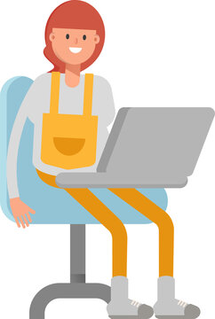 Woman Barista Character Working on Laptop
