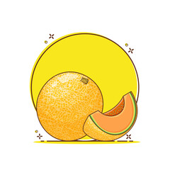 Melon fruit cartoon vector illustration. Whole and half sweet cantaloupe melon fruit on white background