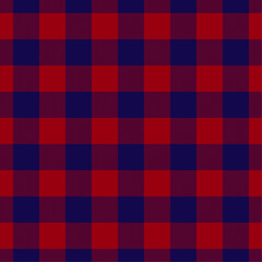 Red and dark blue color gingham check plaid seamless pattern, vichy pattern, checkered background for textile design, napkin, blanket, wrapping paper, cover, tablecloth. Vector illustration.