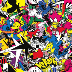 Doodles pop art graffiti chaotic punk colorful abstract background 90s repeat pattern	