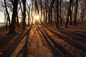Sunlight casting long shadows in the late afternoon