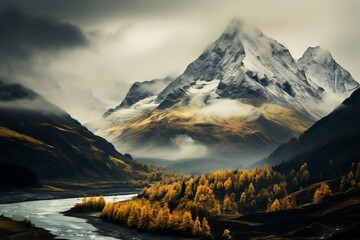 The awe inspiring beauty of a mountain range in autumn