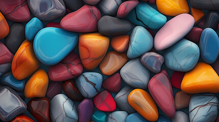 Multicolored smooth pebbles pattern - obrazy, fototapety, plakaty