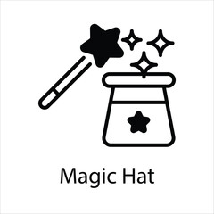 Magic Hat Icons vector, website, booking sites and mobile apps. Graphic contour logo for offers, commerce, ui ux and other design needs. Vector isolated stock illustration