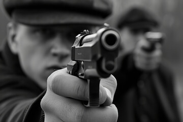 mafia man with gun - obrazy, fototapety, plakaty