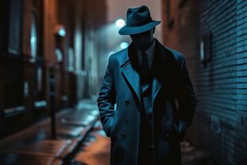 mafia man walking on the street - obrazy, fototapety, plakaty