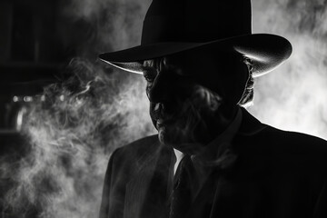 portrait of a mafia boss with a hat - obrazy, fototapety, plakaty