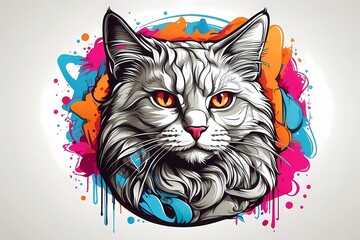 colorful cat head icon on pop art style