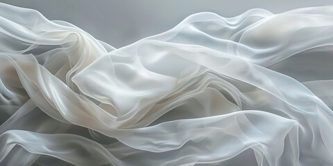 Obraz premium White textiles silk in wave-like patterns, serene gray backdrop, captivating interplay of hues and textures.