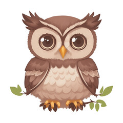 An owl perched on a branch background, owl cartoon character