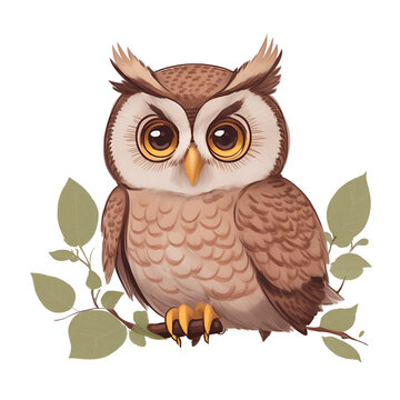 owl sitting on branch,An owl perched on a branch background, owl cartoon character