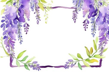 Frame of wisteria watercolor painting on a white background