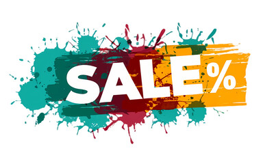 a banner with the word "SALE" and paint splatters on transparent background.