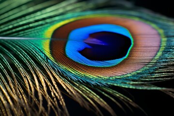 Naklejka premium A detailed shot of a peacock feather, highlighting its iridescence