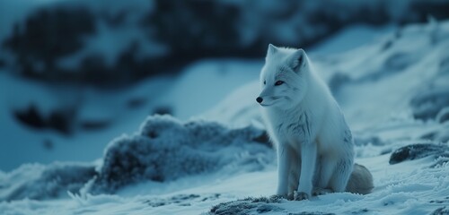 In the pristine winter wilderness of Svalbard, a white polar fox sits regally in the snow, its fur blending seamlessly with the Arctic landscape, creating a captivating portrait of resilience  - Powered by Adobe