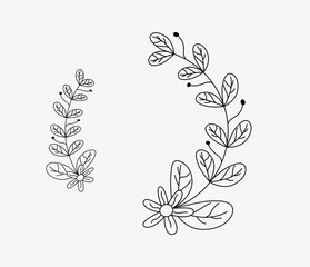 Elegant Hand drawn frames branch and leaves. Wreath. Elegant logo template. Vector illustration botanical decoration elements for labels, branding business identity save the date, logo