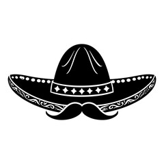 Silhouette mexican hat sombrero with mustache black color only