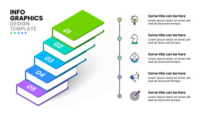 Infographic template. 5 books with icons and text