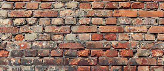 A detailed closeup of a brick wall showcasing the intricate pattern created by the arrangement of rectangular bricks. The building material used is a composite material known as brickwork