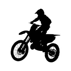 Fototapeta na wymiar Silhouette Motocross jumps in the air black color only