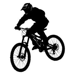 Naklejka premium Silhouette mountain bike jumps in the air black color only