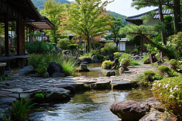 Naklejka premium Japanese garden in Kyoto, Japan. The Japanese Garden is a public garden in Kyoto, Japan. 