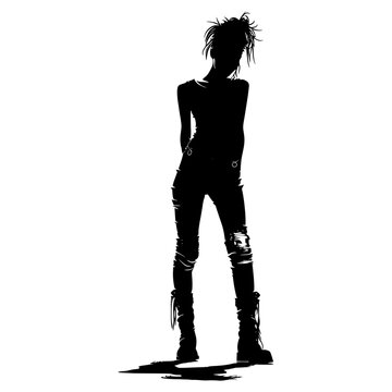 Silhouette Punk Woman Black Color Only Full Body