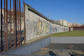 Berlin, Germany - Jan 28, 2024: Bernauer Strasse. The Berlin Wall Memorial was built in 1998 to commemorate the division created by the wall and the deaths that occurred because of it. Selective focus
