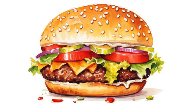 Hand drawn cartoon delicious burger illustration