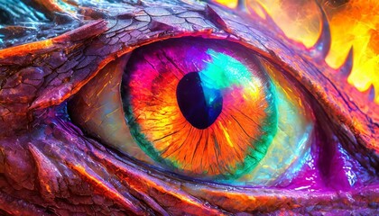 Gaze of the Dragon: Detailed Macro Shot of a Vibrant Dragon's Eye"
