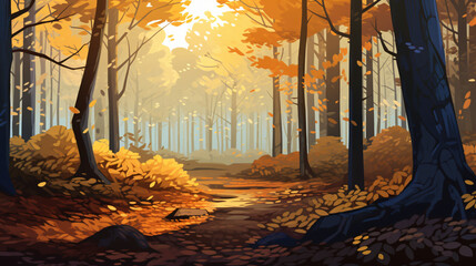 Beautiful view of the autumn forest in the morning