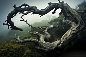 An offbeat perspective of a twisted tree branch, hinting at nature's mysteries