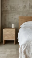 A modern oak bedroom side table. Side table with a smooth and delicate surface, perfectly complements the room next to the bed.