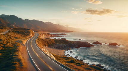 colorful road landscape at sunset in beautiful