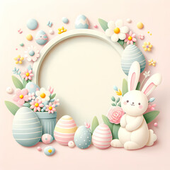 Fototapeta na wymiar Colorful Easter Eggs and Curious Bunny