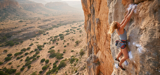 Against the stark desert backdrop, a climber's ascent is a metaphor for perseverance, with every...