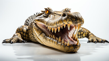 Wildlife crocodile isolated on white background - obrazy, fototapety, plakaty
