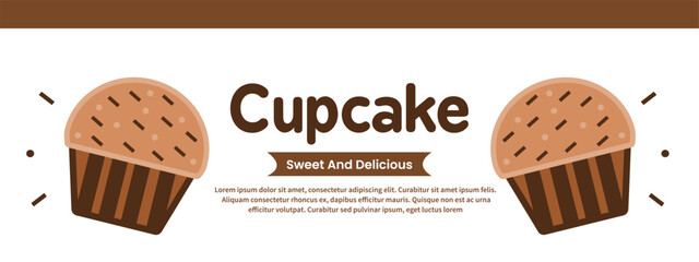 cute cartoon style cupcake illustration banner