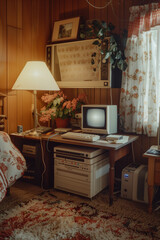a photograph, room with computer