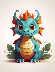 Obraz premium Cute Little Dragon flat design