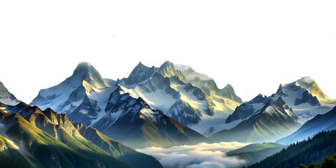 snowy mountain landscape and mountain peaks in the highland alps transparent background - Powered by Adobe
