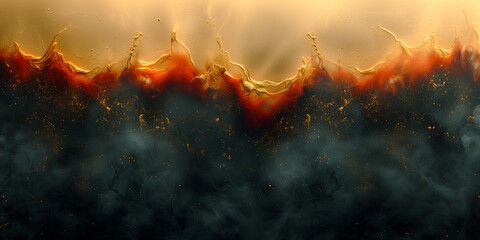 Halloween lava explosions wave and fire on gold background. Orange, red, and black smoke banner collection. Inferno copy space for text. Backdrop for mobile, web by Vita