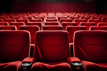 Red velvet theater seats in an auditorium