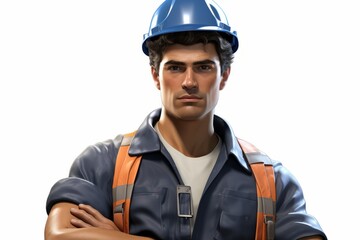 Fototapeta premium construction worker wearing blue hardhat and safety vest