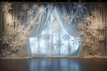 White and silver snowflake curtain
