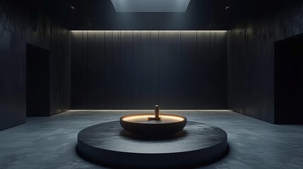 Dark room with a round pool in the center - obrazy, fototapety, plakaty